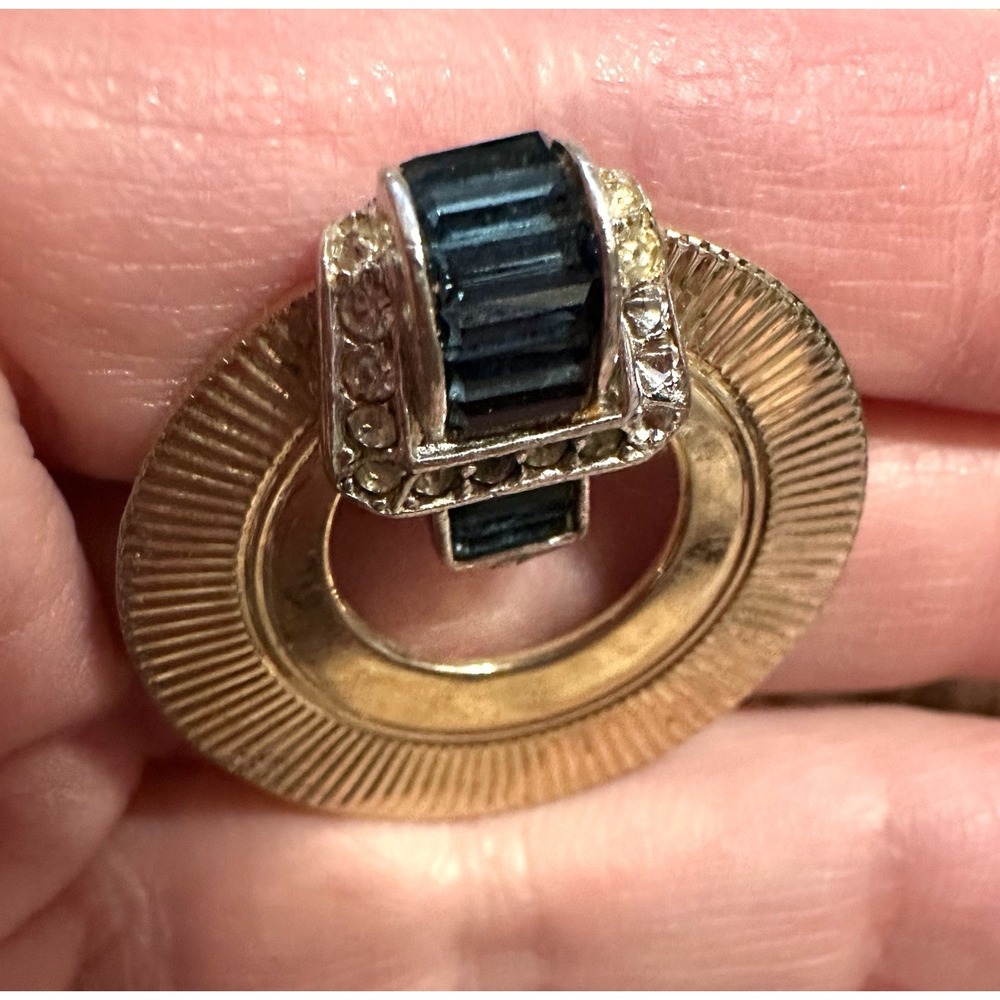 Boucher Circle Pin W/ Buckle Blue Rhinestones - Picture 3 of 4
